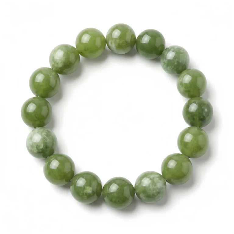 Natural Xiuyan Jade Beaded Bracelet – Polished Green Jade Gemstone