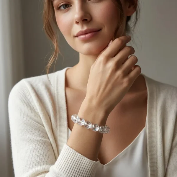 Natural White Azeztulite Crystal Beaded Bracelet