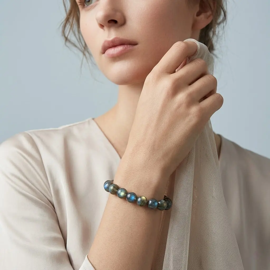 Natural Labradorite Beaded Bracelet – Blue Flash Gemstone