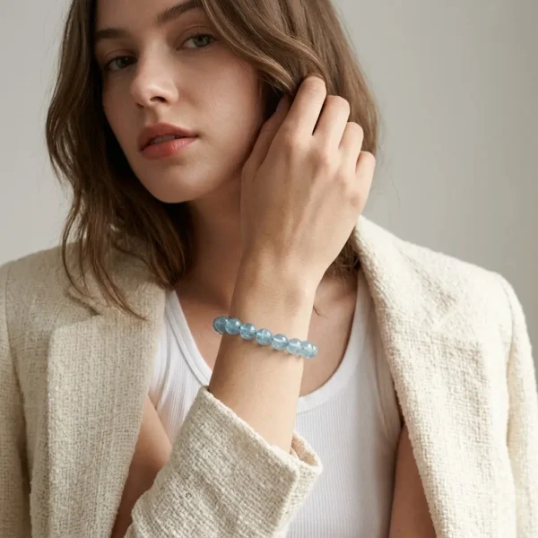 Blue Topaz Beaded Bracelet – Natural Sky Blue Gemstone Jewelry