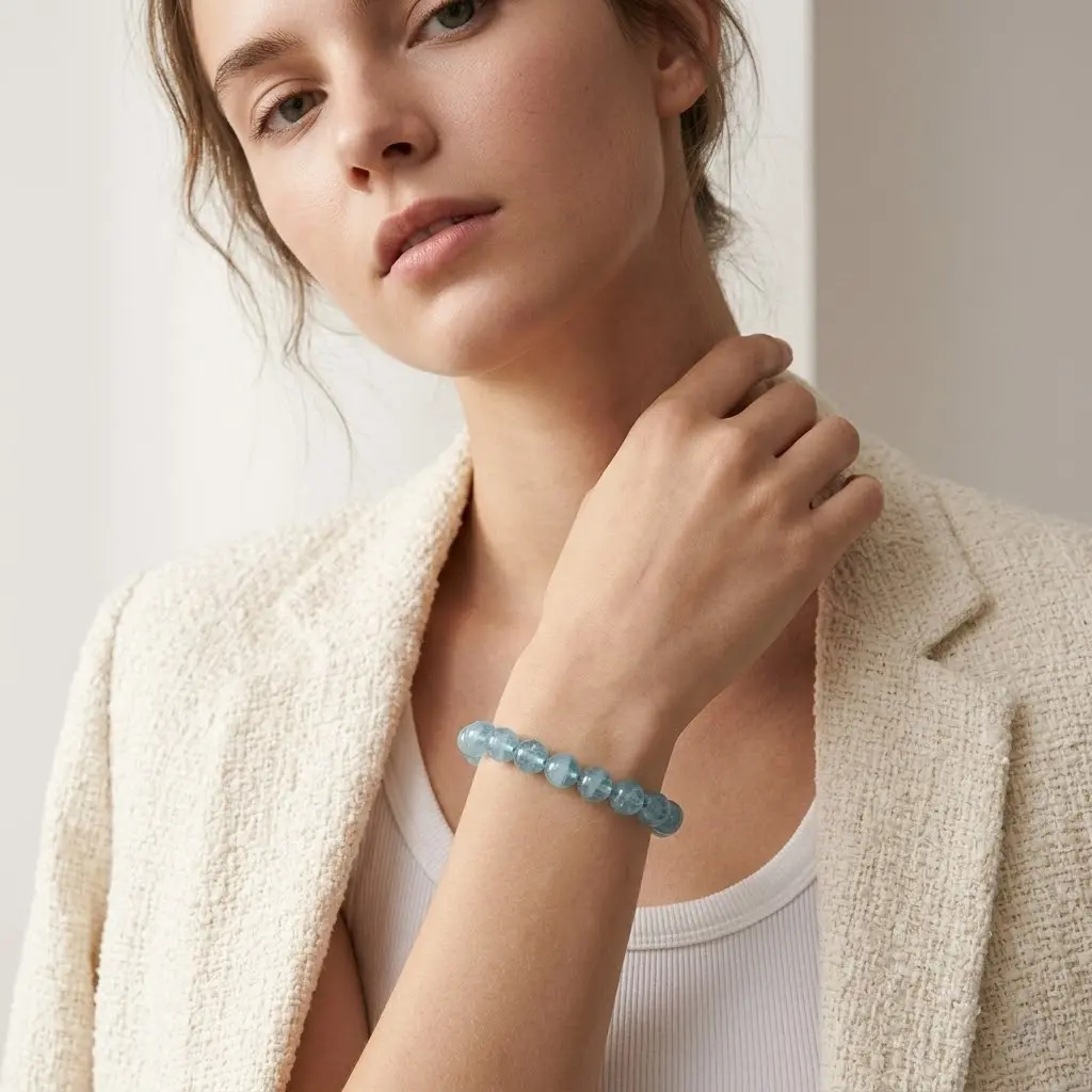 Blue Topaz Beaded Bracelet – Natural Sky Blue Gemstone Jewelry