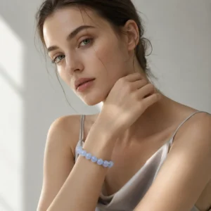 Blue Chalcedony Beaded Bracelet – Natural Sky Blue Gemstone