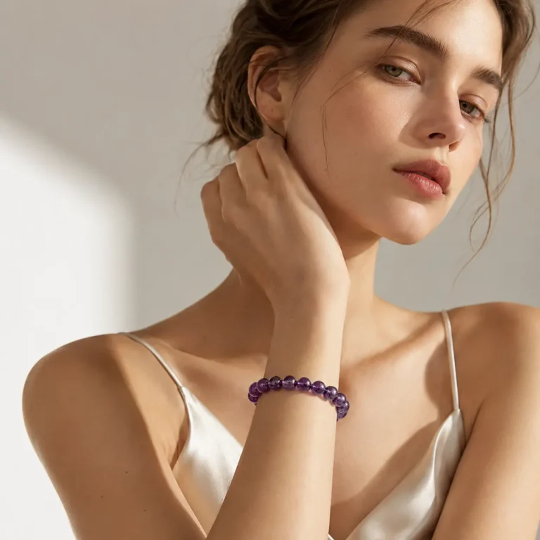 Uruguay Amethyst Beaded Bracelet – Deep Purple Natural Crystal