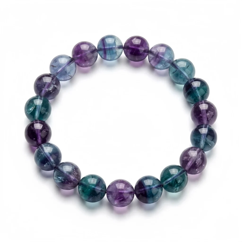 Blue Purple Fluorite Beaded Bracelet – Natural Gradient Gemstone