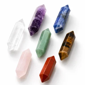 Seven Chakra Crystal Wand Set Double Terminated Gemstone Points