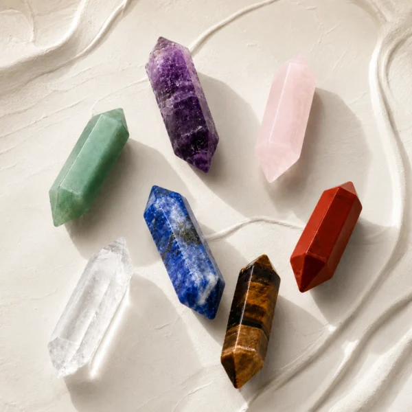 Seven Chakra Crystal Wand Set Double Terminated Gemstone Points