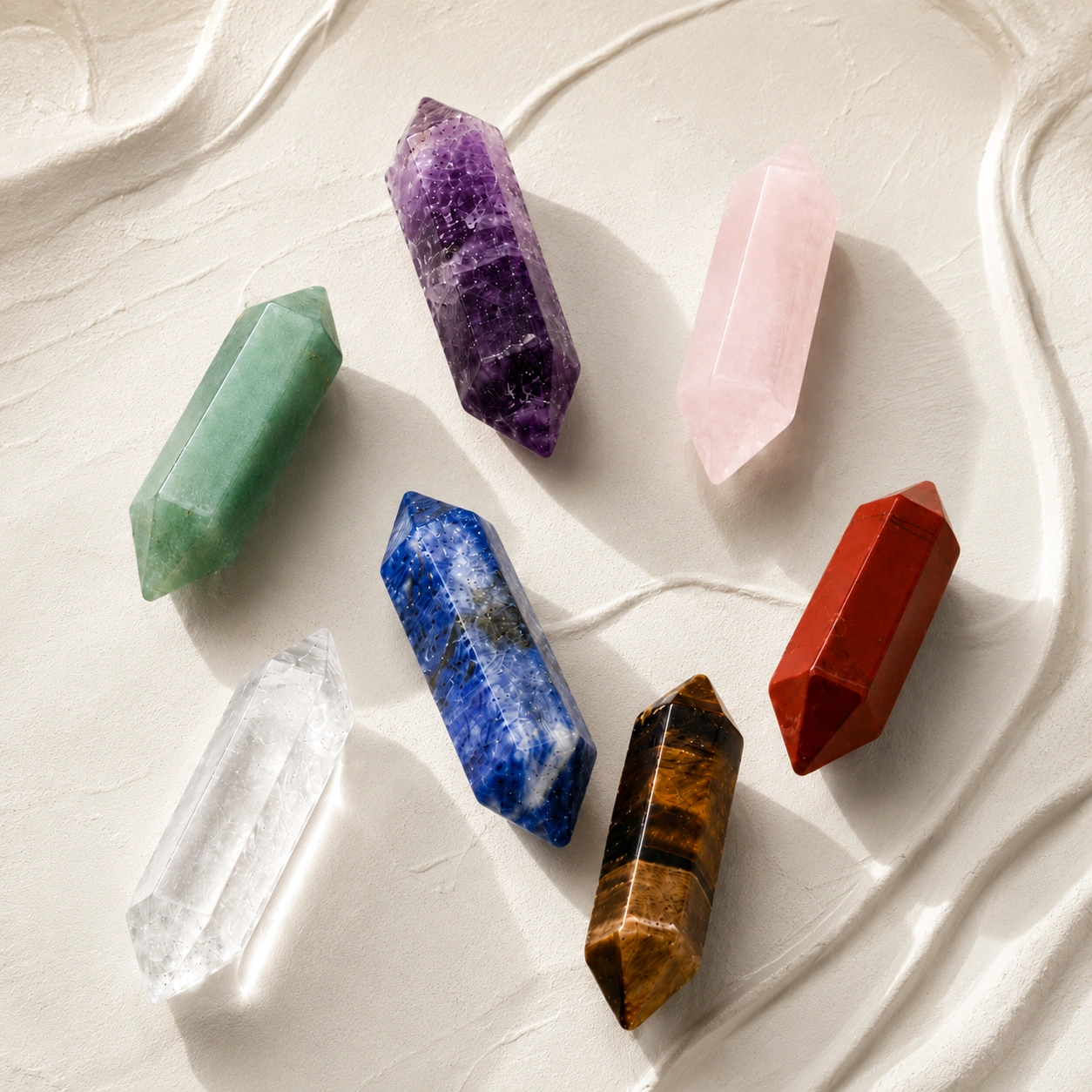 Natural 7 Chakra Crystal Wand Set Double Terminated Points