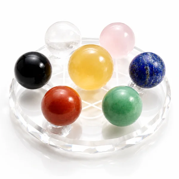 Seven Chakra Crystal Sphere Set with Natural Gemstones