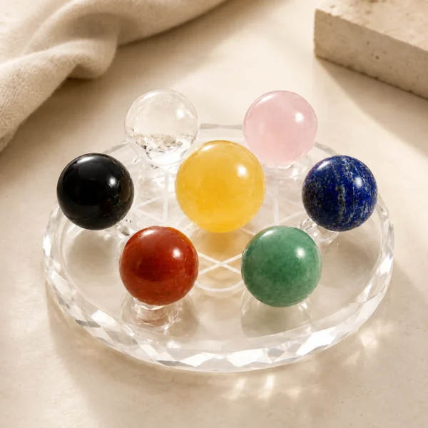 Seven Chakra Crystal Sphere Set with Natural Gemstones