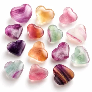 Natural Fluorite Heart Pocket Stone Hand Carved Gemstone