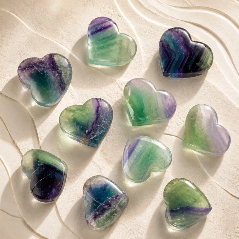 Fluorite Heart Pocket Stone – Polished Natural Crystal