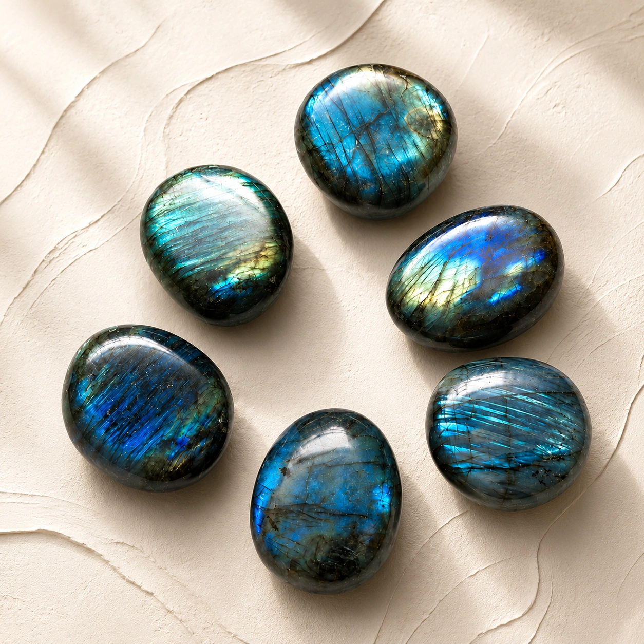 Natural Blue Flash Labradorite Palm Stone Crystal