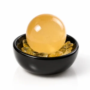 Yellow Calcite Sphere Crystal Bowl with Citrine Chips