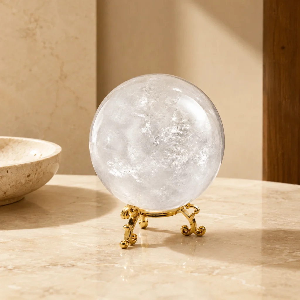 Clear Quartz Crystal Sphere Home Decor with Gold Stand
