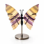 Natural yellow fluorite butterfly ornament with gemstone crystal wings