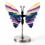 Natural blue green fluorite butterfly crystal decor with gemstone wings