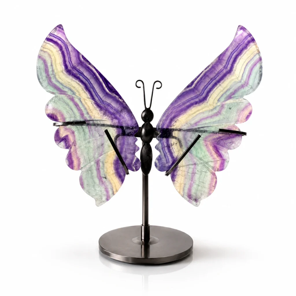 Fluorite Butterfly Crystal Ornament with Natural Color Patterns