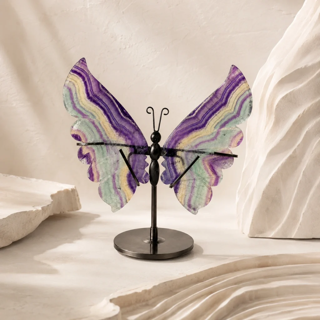 Fluorite Butterfly Crystal Ornament with Natural Color Patterns