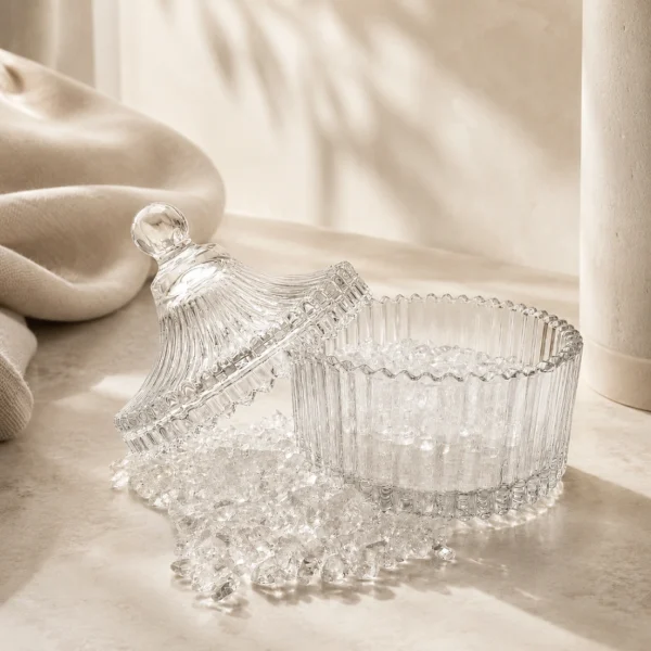Clear Glass Crystal Charging Bowl with Elegant Lid
