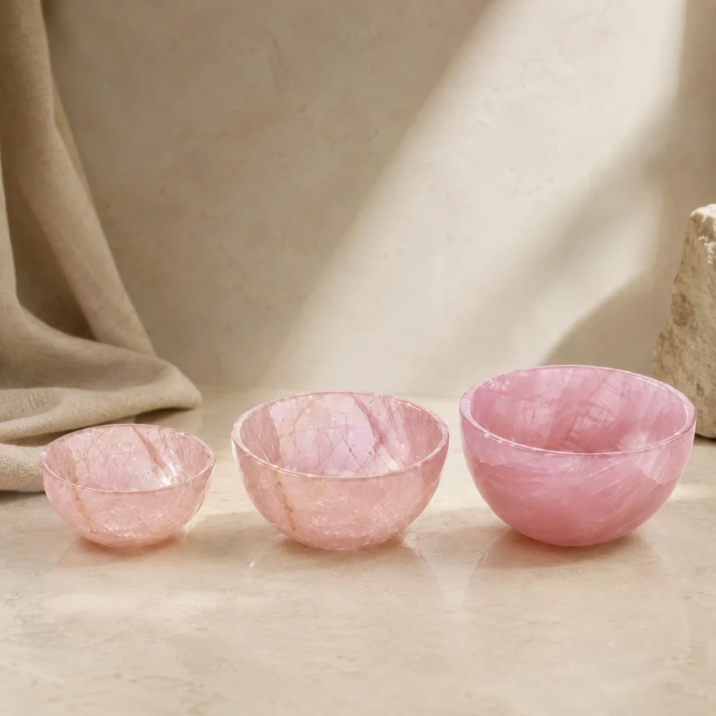 Rose Quartz Crystal Bowl Natural Stone Decorative Dish