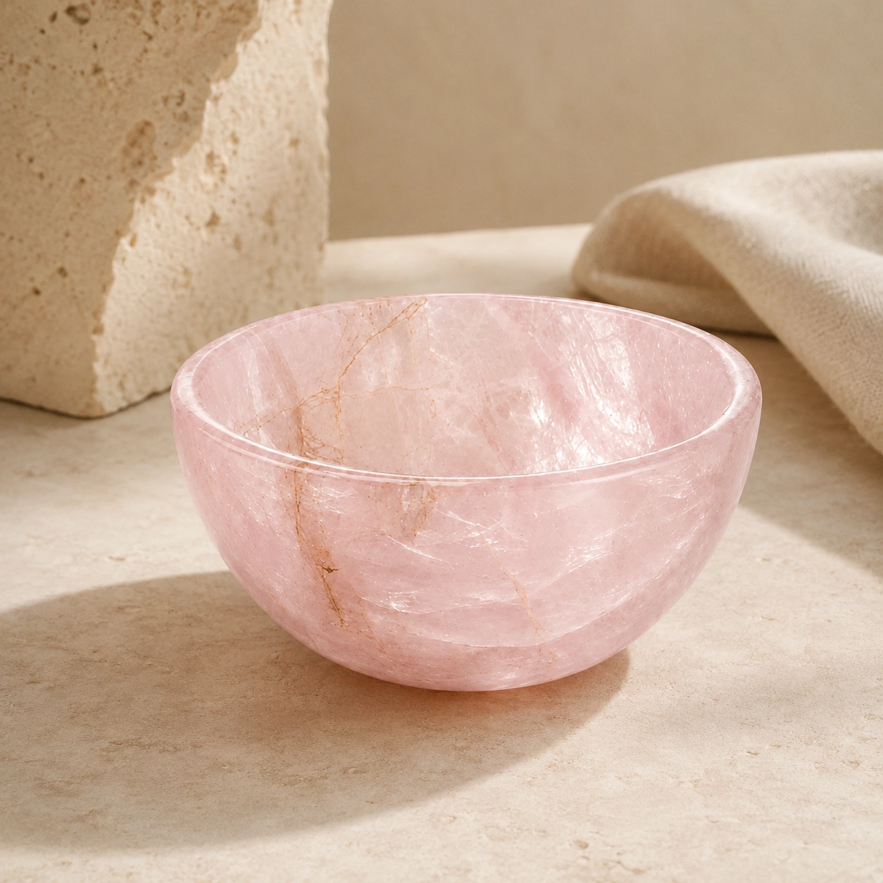 Natural Rose Quartz Crystal Bowl Decorative Healing Stone