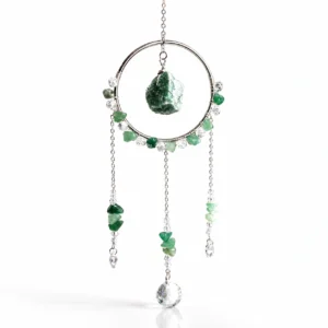 Green Aventurine Crystal Wind Chime Hanging Decor with Natural Gemstone Accents
