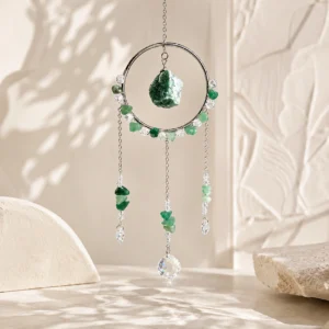 Green Aventurine Crystal Wind Chime Hanging Decor with Natural Gemstone Accents