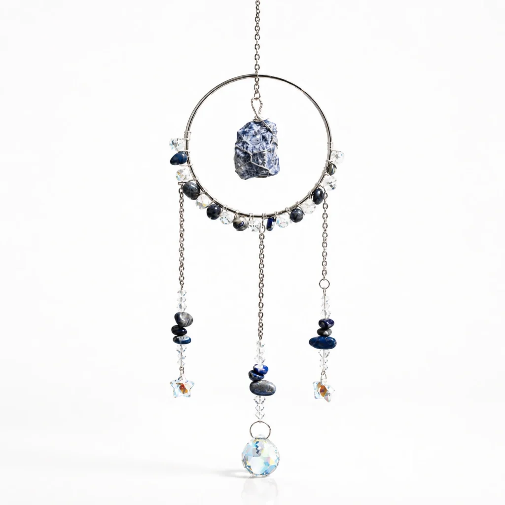 Lapis Lazuli Crystal Wind Chime Hanging Decor with Natural Stone Accents