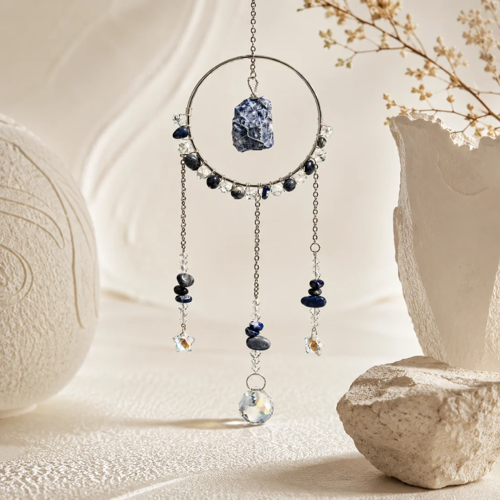 Lapis Lazuli Crystal Wind Chime Hanging Decor with Natural Stone Accents