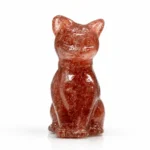 Natural Strawberry Quartz cat figurine crystal carved decor
