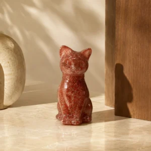 Strawberry Quartz Cat Figurine Natural Crystal Carved Decor
