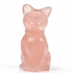 Natural rose quartz crystal cat figurine gemstone decor