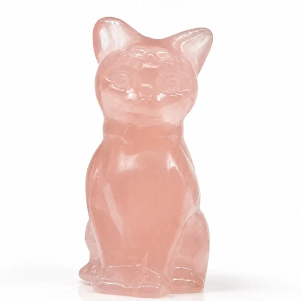 Rose Quartz Crystal Cat Figurine – Polished Handmade Decor