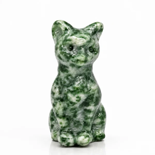 Green Qinghai Jade Cat Figurine Natural Stone Decor
