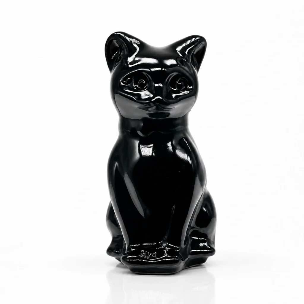Black Obsidian Cat Figurine – Polished Crystal Cat Decor
