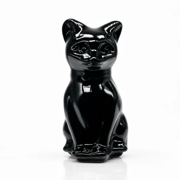 Black Obsidian Cat Figurine – Polished Crystal Cat Decor