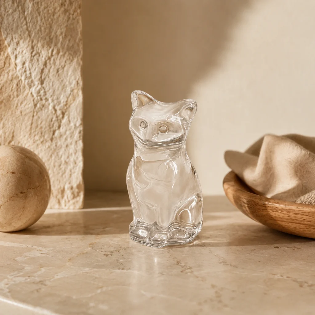 Clear Quartz Crystal Cat Figurine Natural Polished Decor