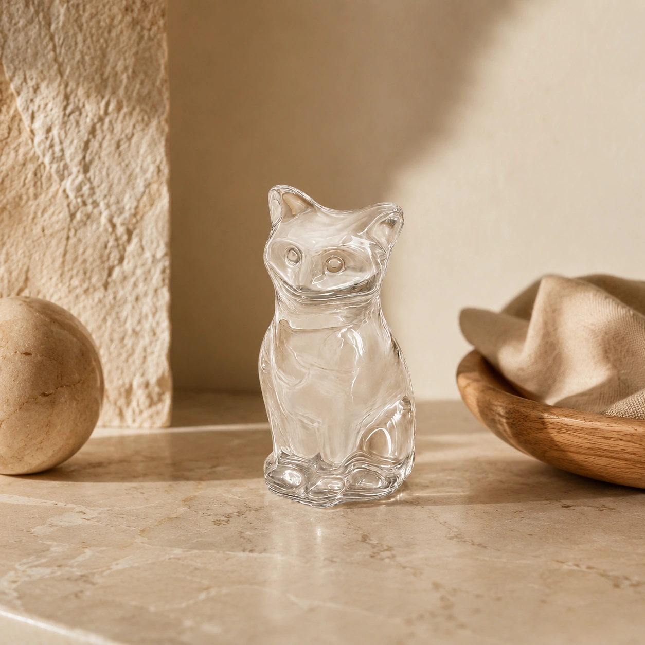 Natural Clear Quartz Crystal Cat Figurine Home Decor