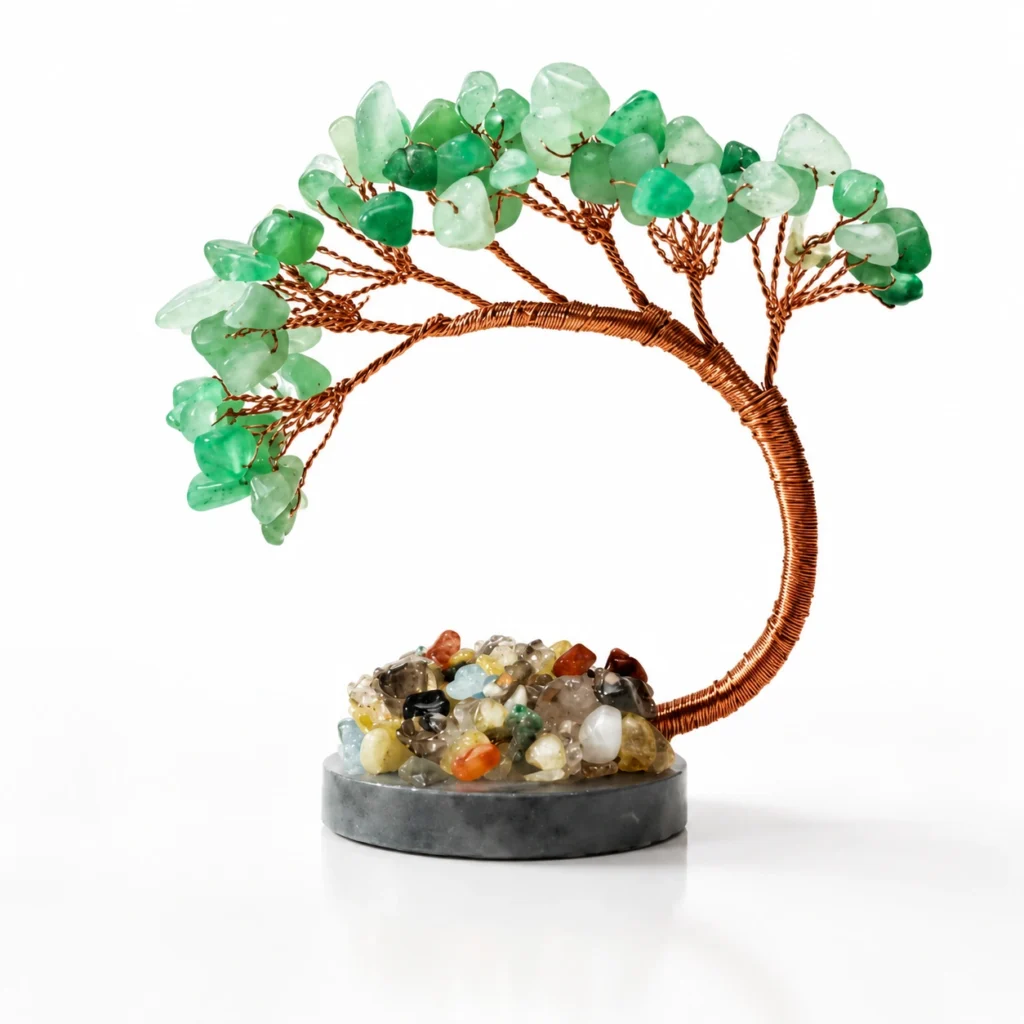 Green Aventurine Crystal Money Tree with Agate Base