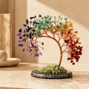 7 Chakra Crystal Tree of Life Decor with Gemstone Leaves