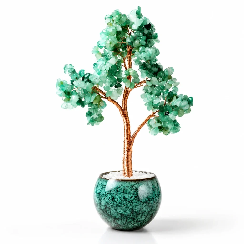 Green Aventurine Crystal Money Tree with Clear Quartz Base