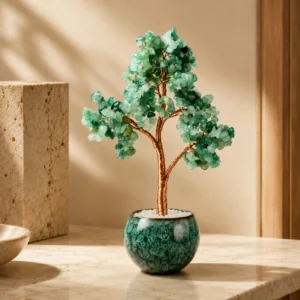 Green Aventurine Crystal Money Tree with Clear Quartz Base