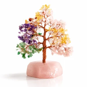Mixed Crystal Money Tree with Rose Quartz Base – Handmade Gemstone Decor
