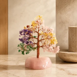 Mixed Crystal Money Tree with Rose Quartz Base – Handmade Gemstone Decor
