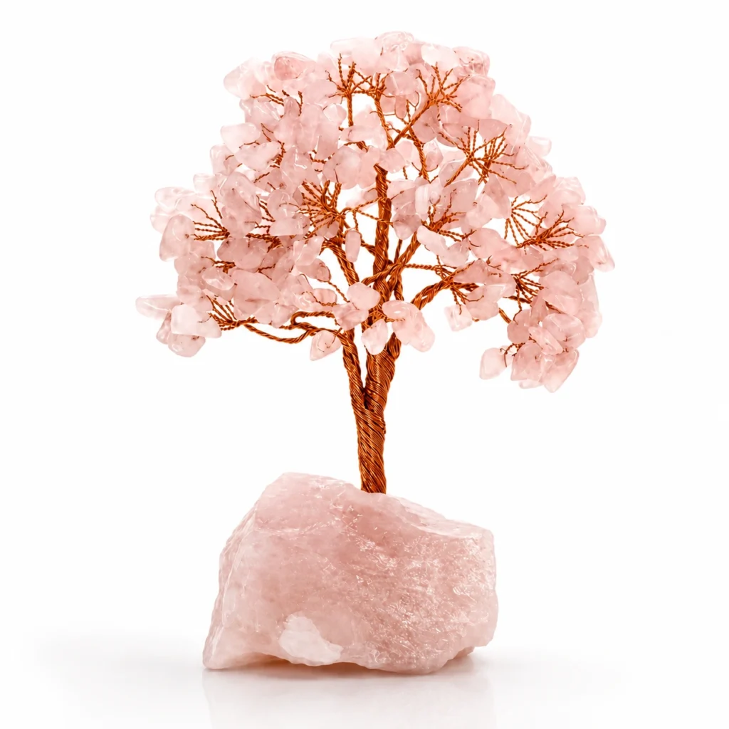 Rose Quartz Crystal Tree Desk Decor Handmade Gemstone Ornament