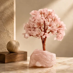 Rose Quartz Crystal Tree Desk Decor Handmade Gemstone Ornament