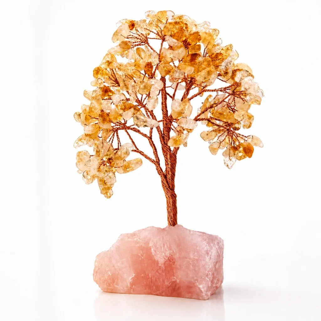 Citrine Crystal Tree with Rose Quartz Base Gemstone Bonsai