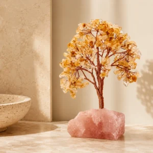 Citrine Crystal Tree with Rose Quartz Base Gemstone Bonsai