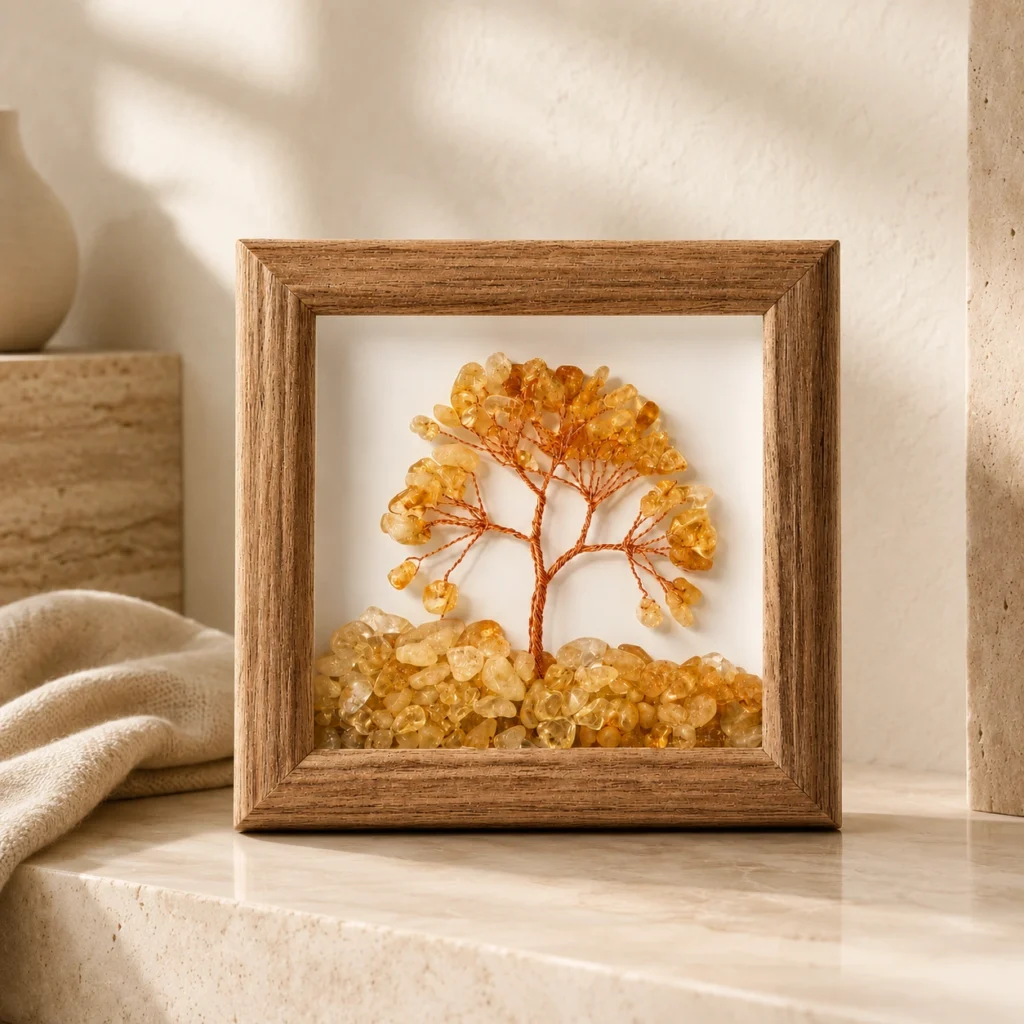 Citrine Crystal Money Tree Frame Decor with Handmade Design