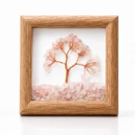 Natural rose quartz crystal money tree frame decor with pink gemstone stones